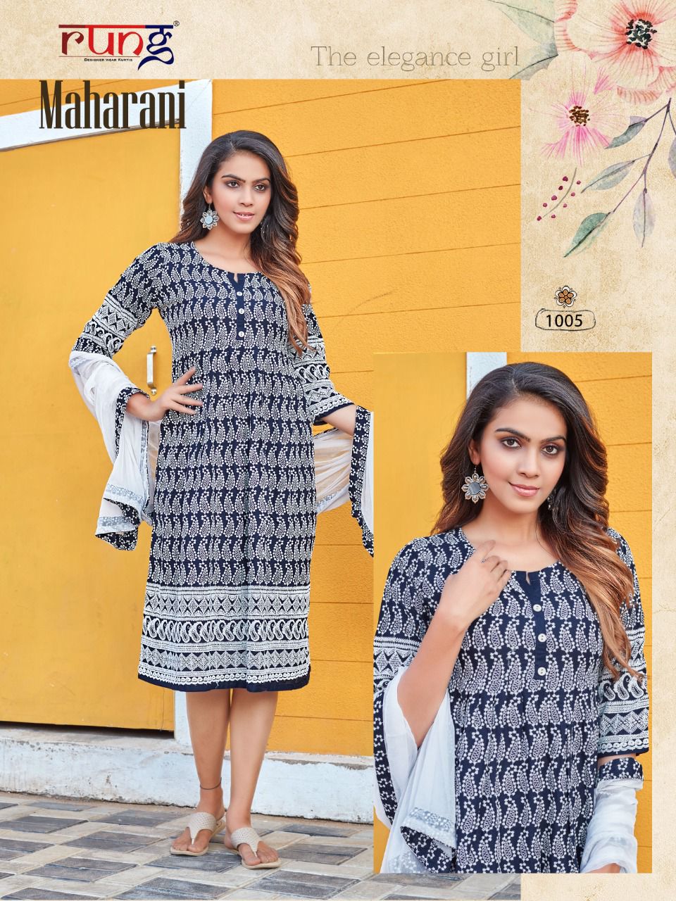 Rung Maharani Regular Wear Printed Rayon Designer Kurti With Dupatta Collection